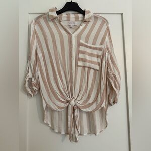 Vixbe Light Pink and White Striped Button Down Shirt